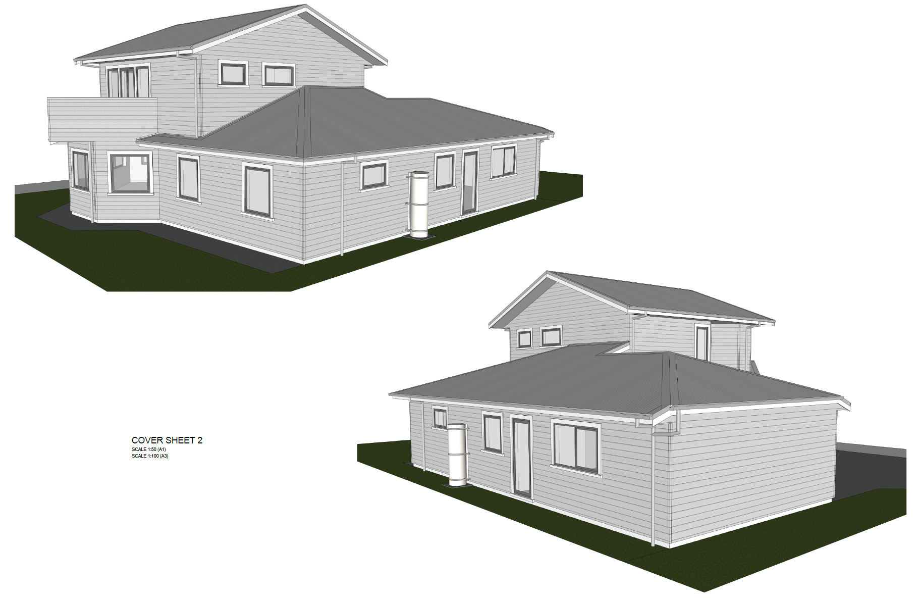 Rendered rear proposed exterior views for Milford