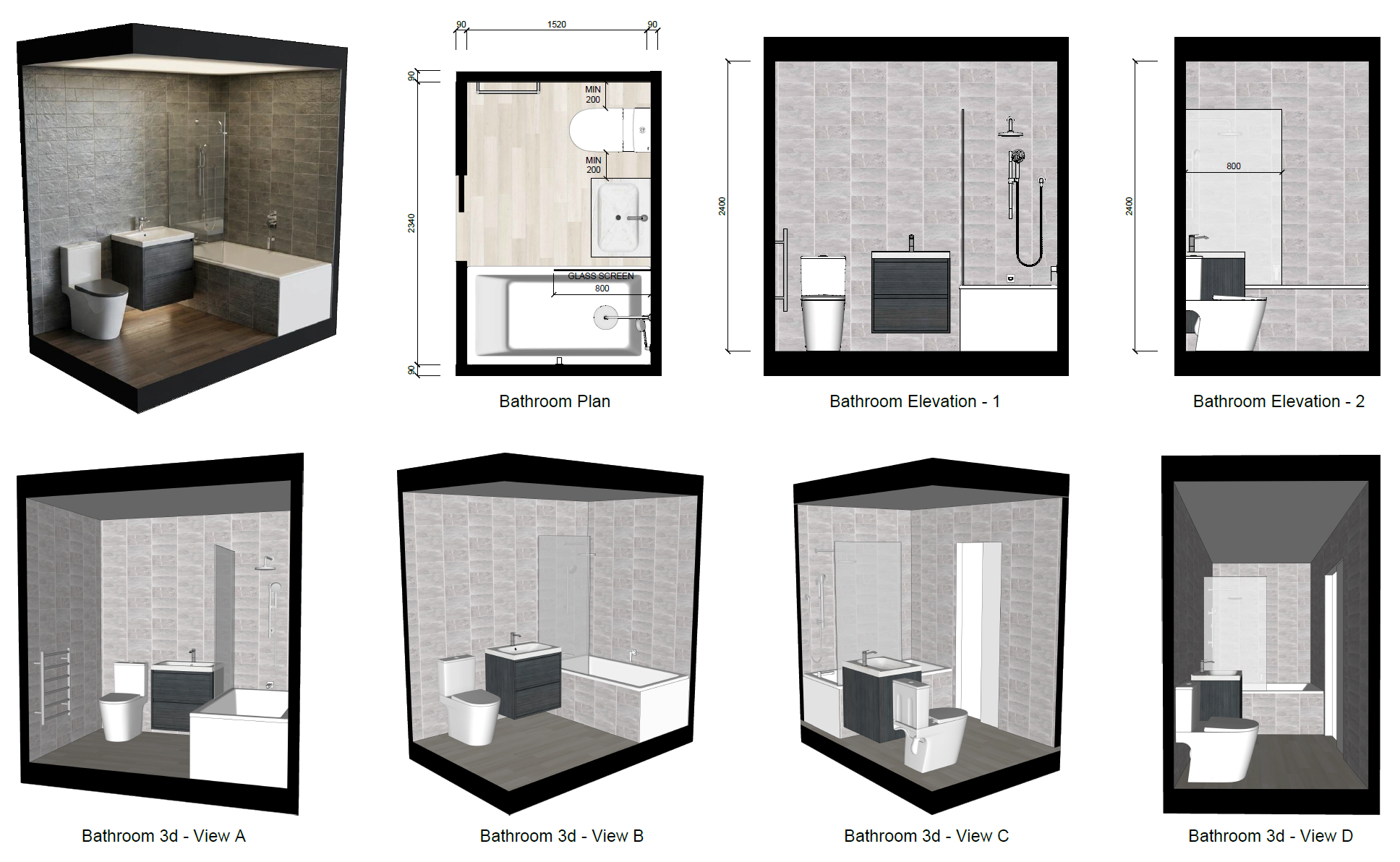 Bathroom elevations and 3D views for Torbay